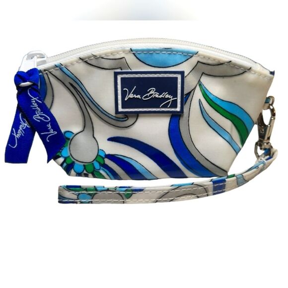 Vera Bradley Mediterranean Coin Change Wallet Wristlet Vinyl White Blue Small‎ - Picture 1 of 12